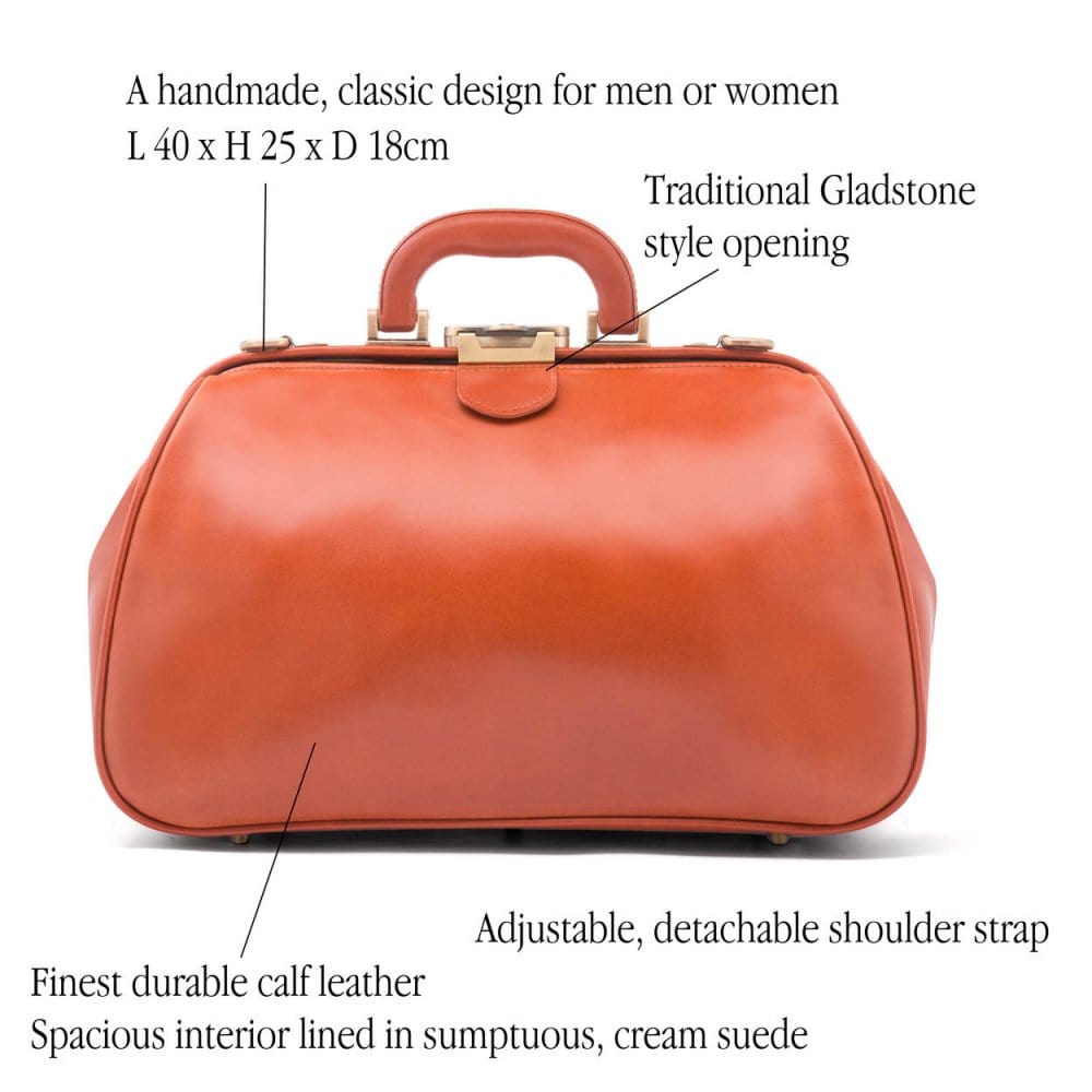 Small Gladstone Bag in Leather, light tan, features