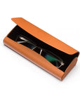 Leather hard shell glasses case, light tan, open