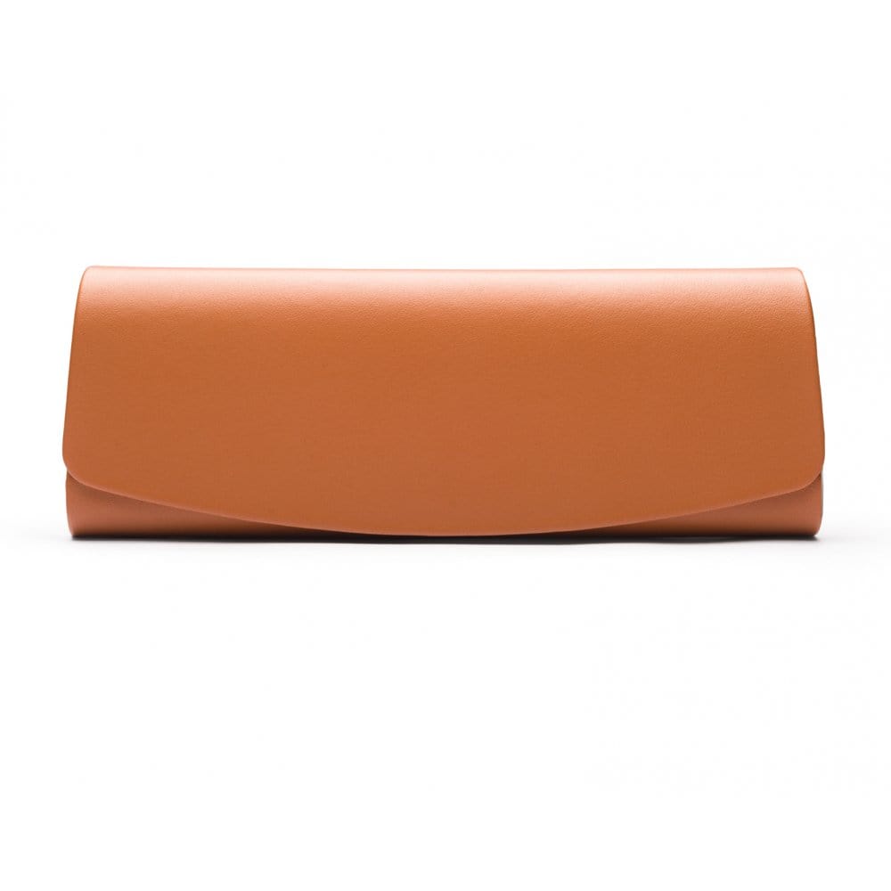 Leather hard shell glasses case, light tan, front