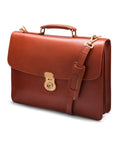 Leather briefcase with brass lock, Harvard, light tan, side