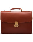 Leather briefcase with brass lock, Harvard, light tan, front