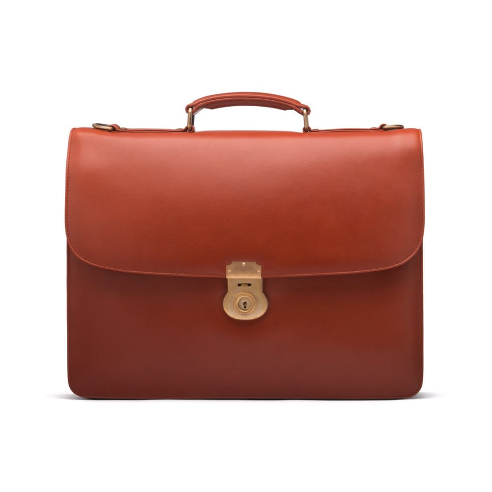 Light Tan Leather Hatton Briefcase With Solid Brass Lock