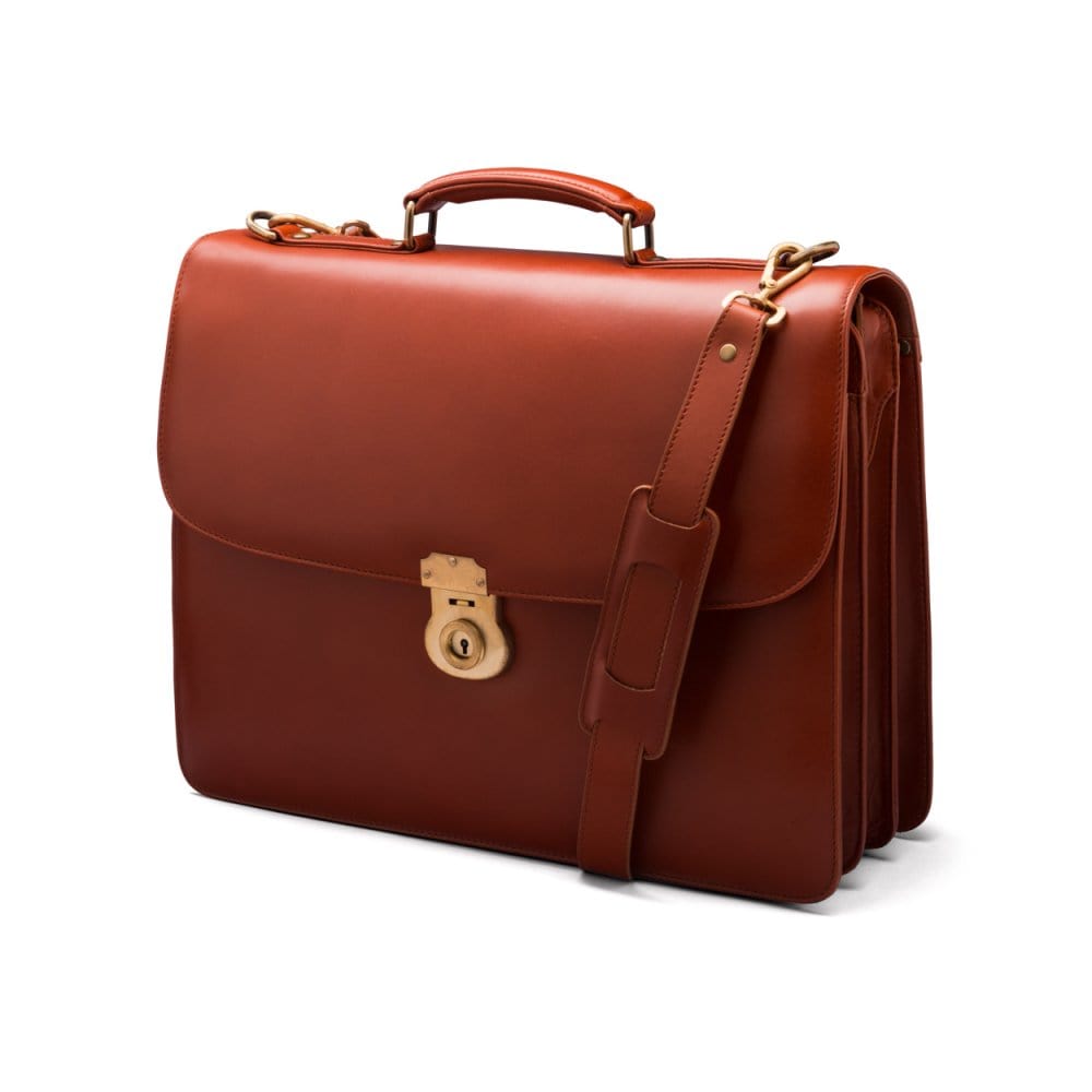 Light Tan Leather Hatton Briefcase With Solid Brass Lock