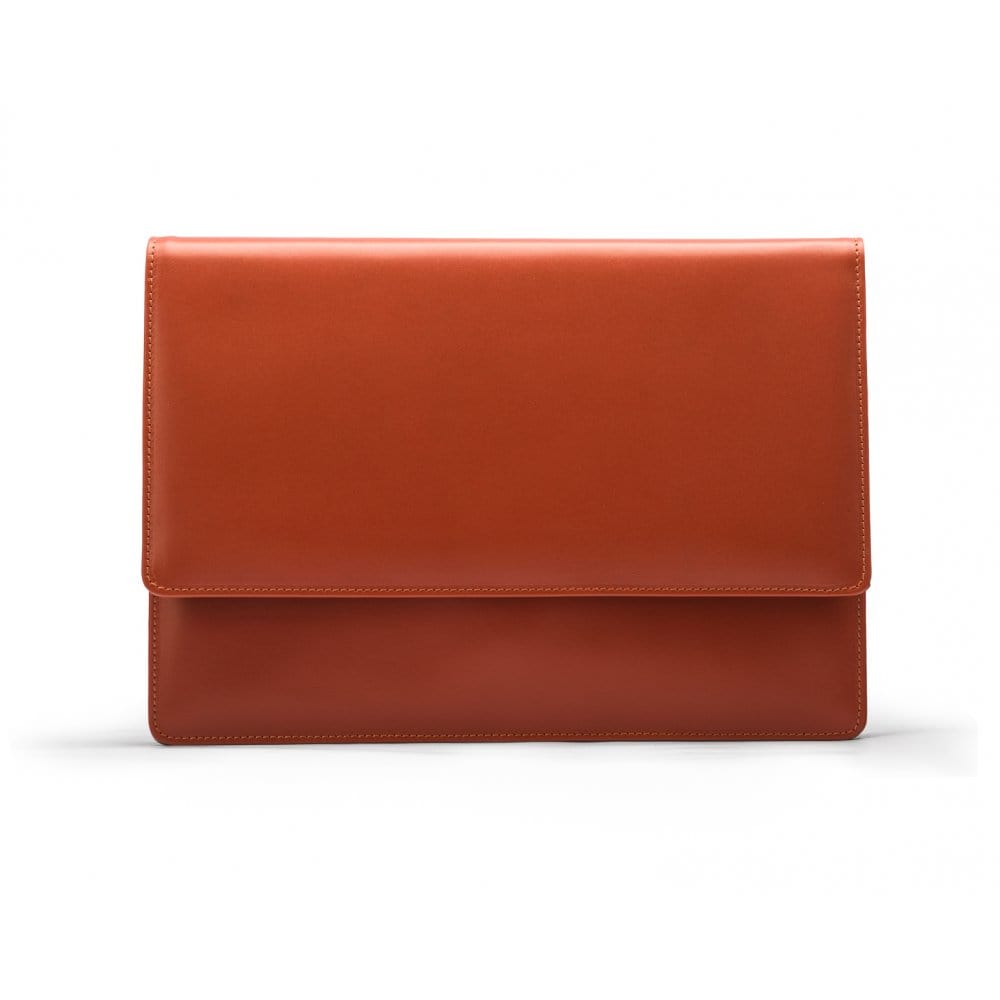 Small leather A4 portfolio case, light tan, front