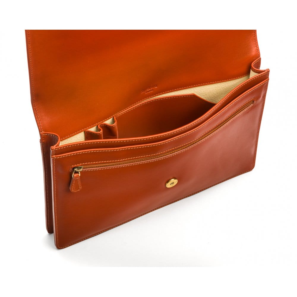 Small leather A4 portfolio case, light tan, inside