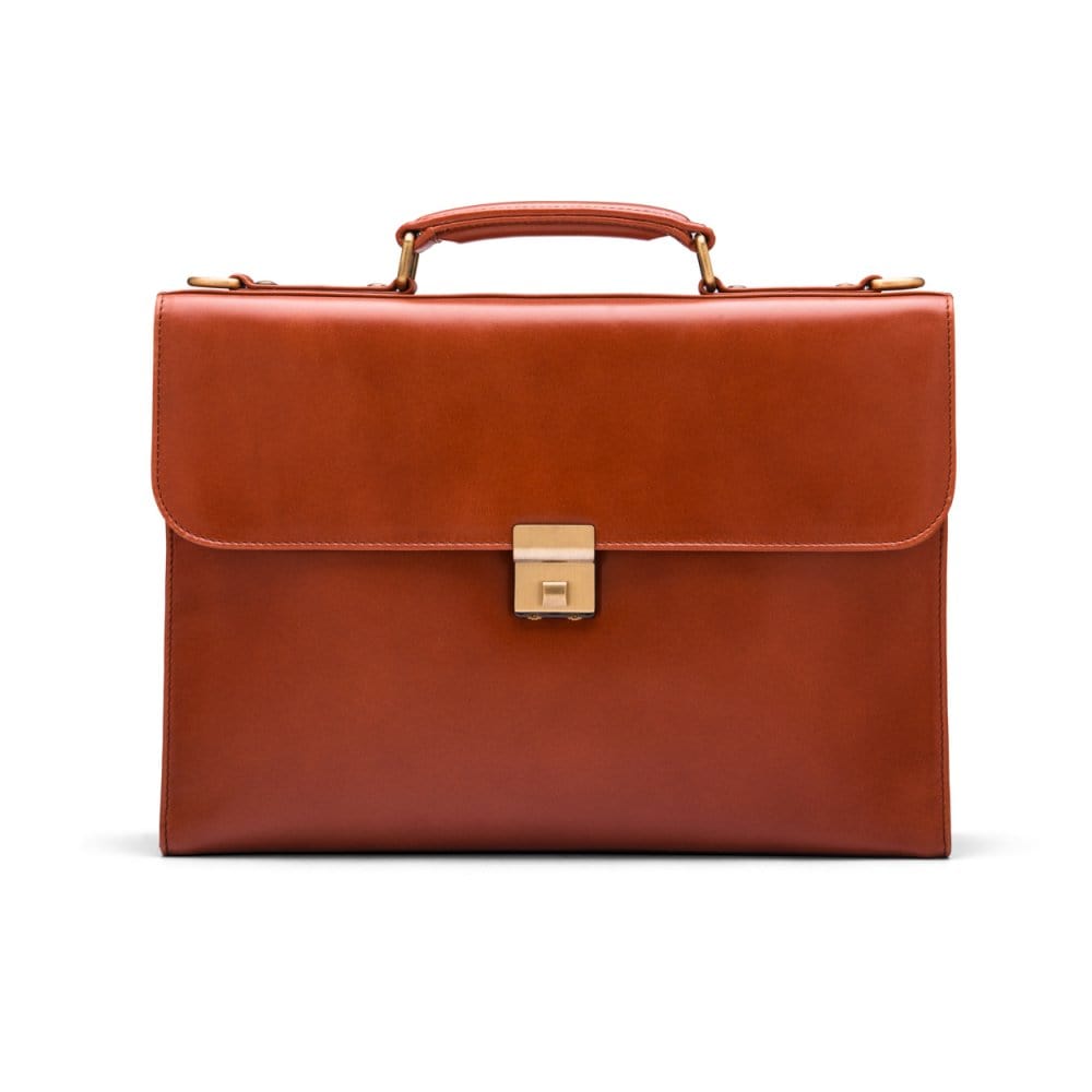 Light Tan Leather Wall Street Briefcase With Combination Lock