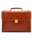 Light Tan Leather Wall Street Briefcase With Combination Lock