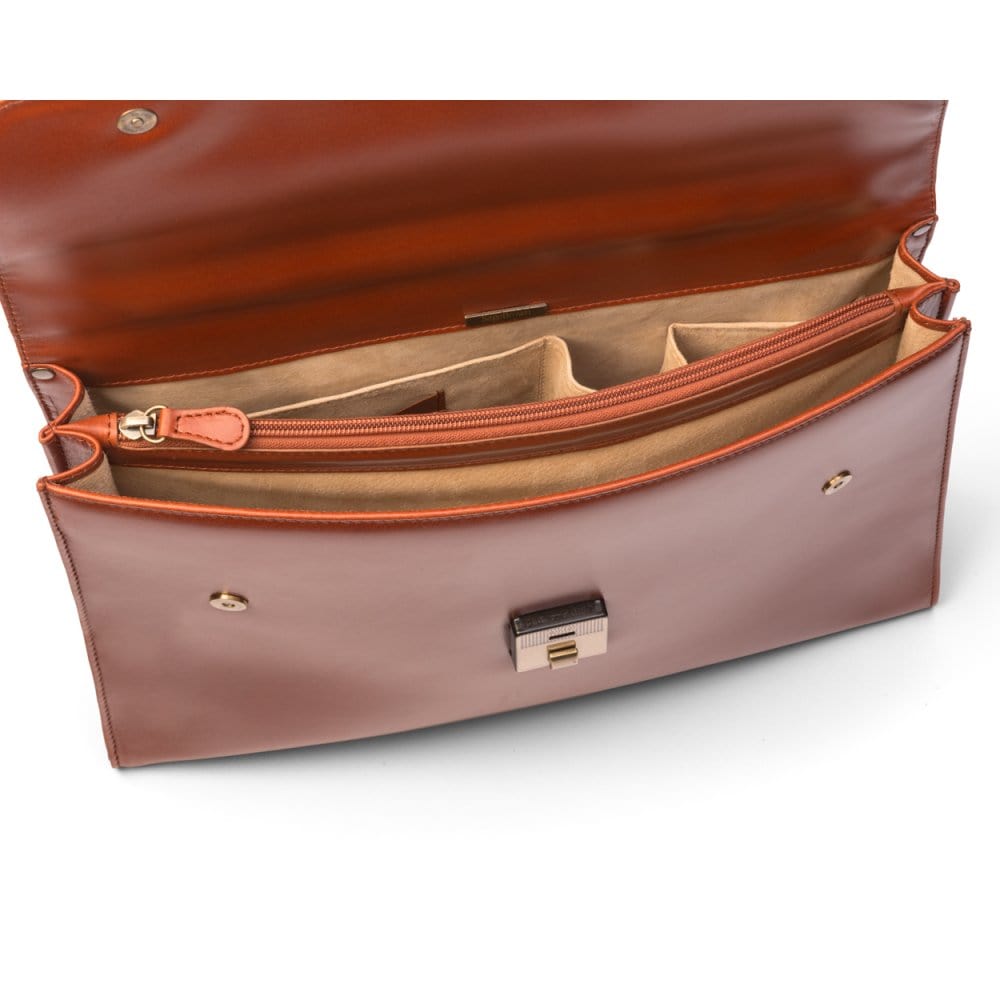 Light Tan Leather Wall Street Briefcase With Combination Lock