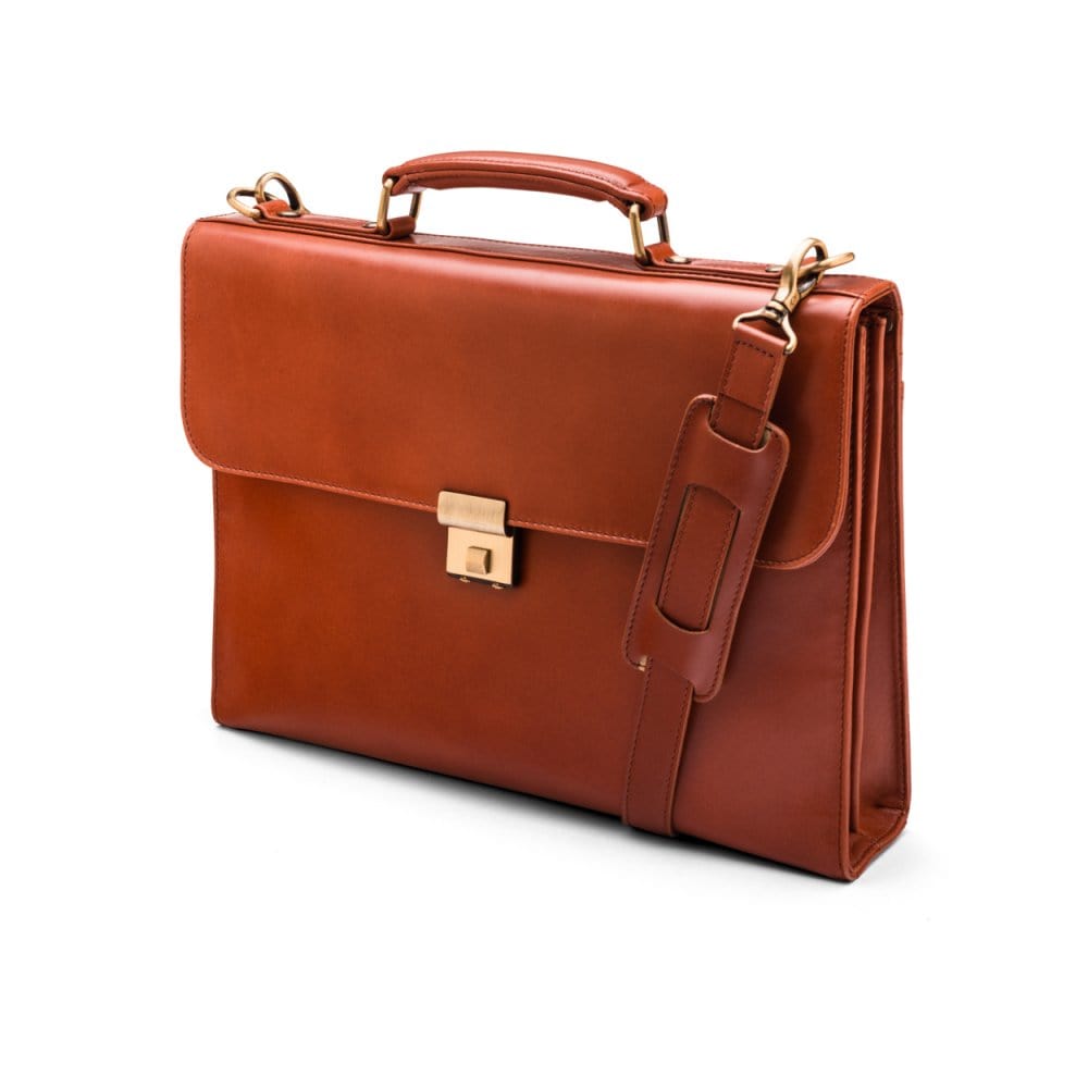 Light Tan Leather Wall Street Briefcase With Combination Lock