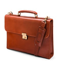 Light Tan Leather Wall Street Briefcase With Combination Lock