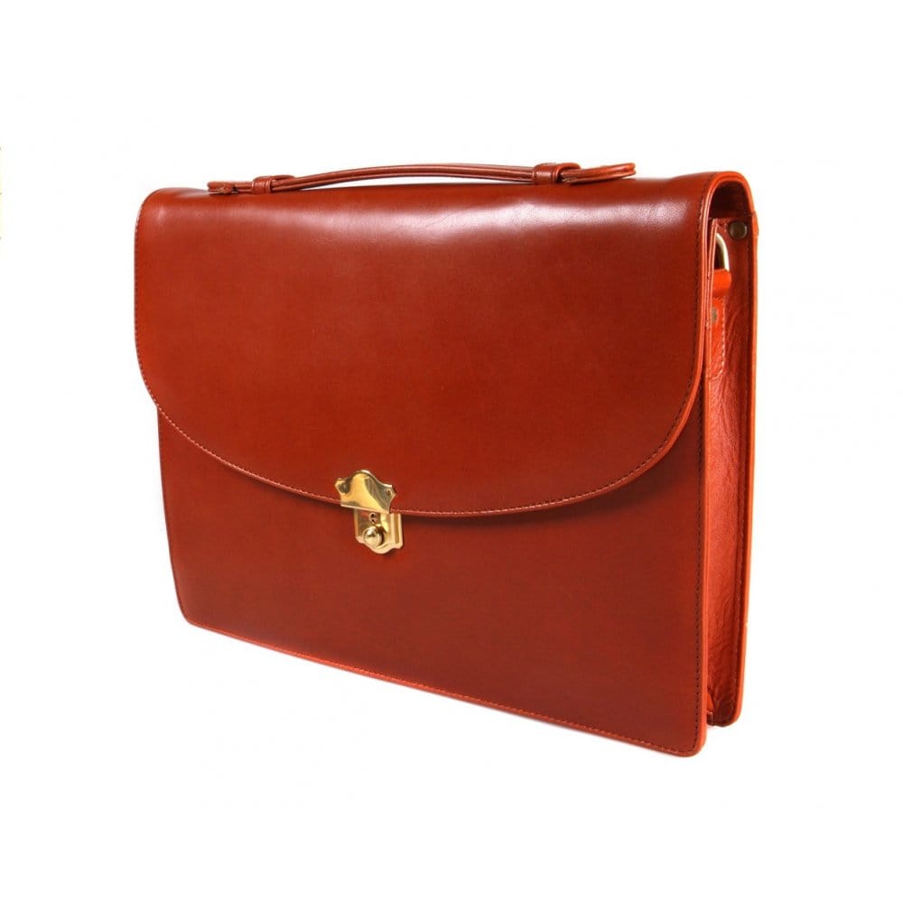 Slim leather briefcase, light tan, side