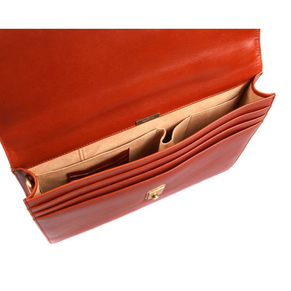 Slim leather briefcase, light tan, inside