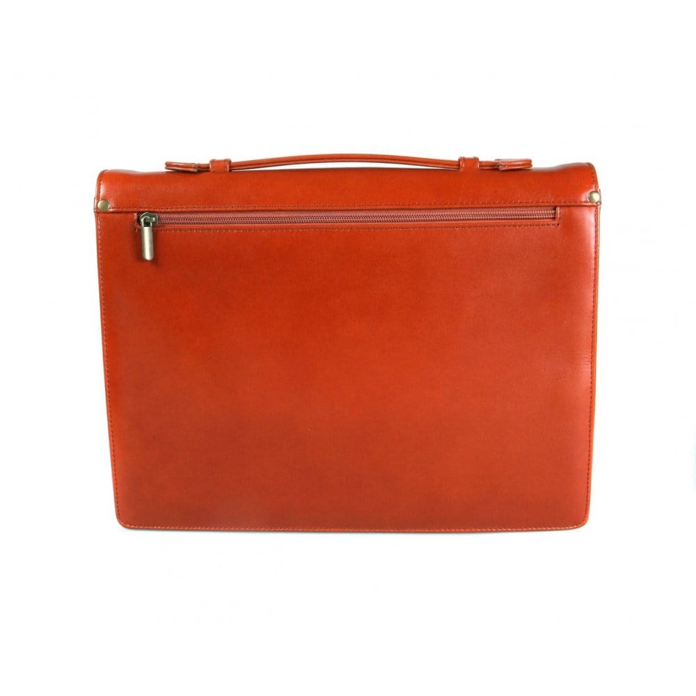Slim leather briefcase, light tan, back