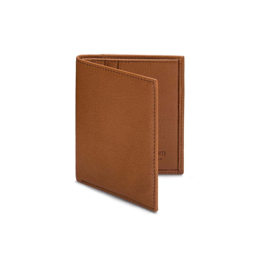 RFID leather wallet with 4 CC, light tan, front