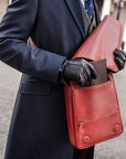 Small leather messenger bag, light tan, lifestyle