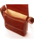 Small leather messenger bag, light tan, inside