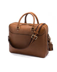 Leather 15" laptop briefcase, light tan, with shoulder strap