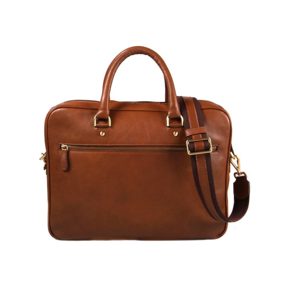 Leather 15&quot; laptop briefcase, light tan, back