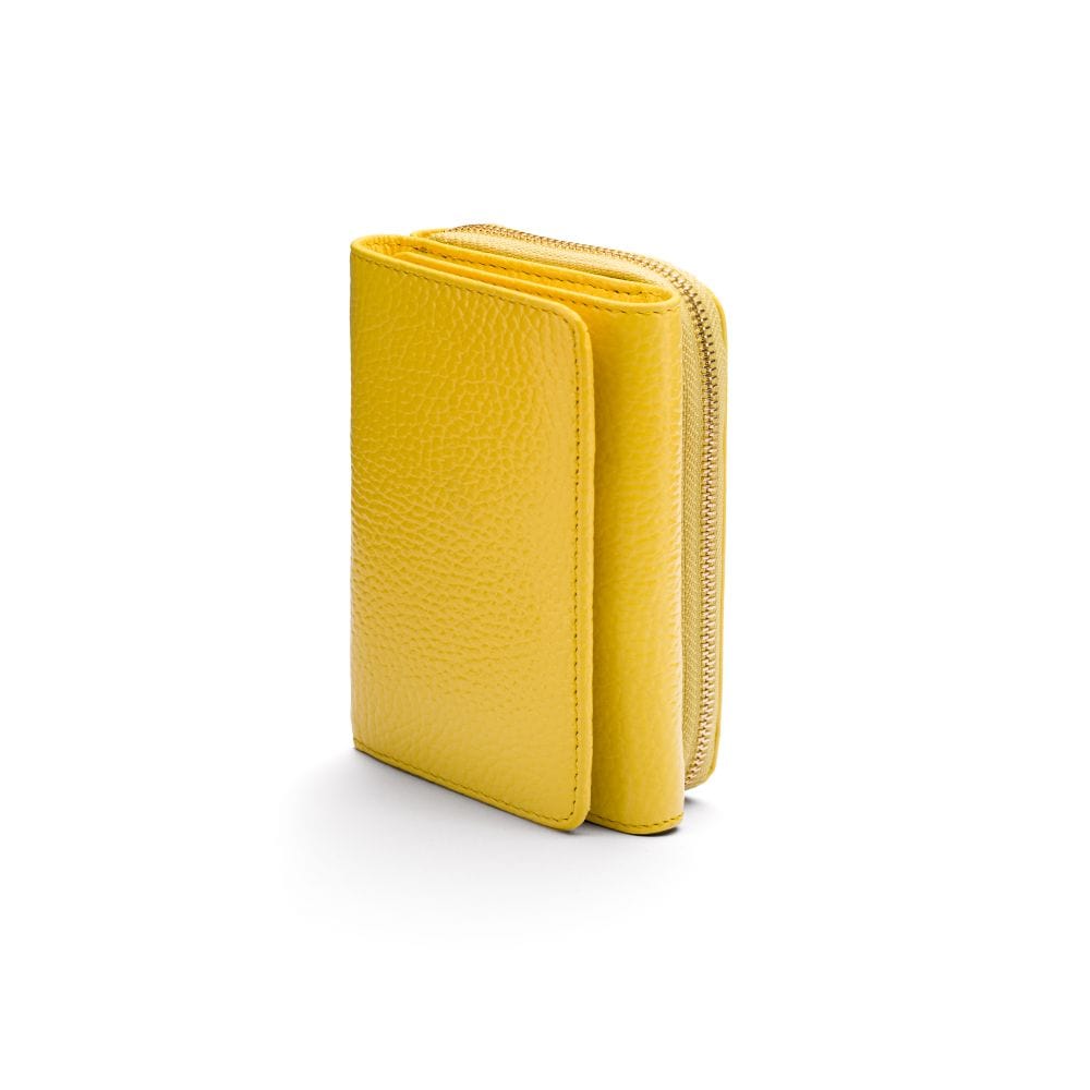 RFID blocking leather tri-fold purse, light yellow, front