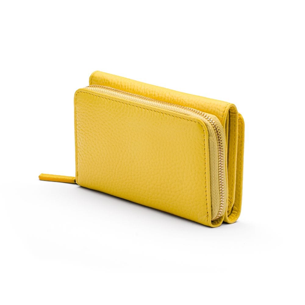 RFID blocking leather tri-fold purse, light yellow, back