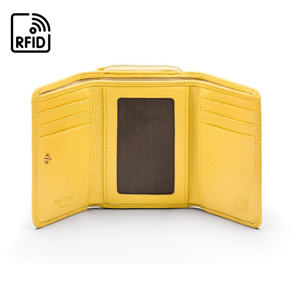 RFID blocking leather tri-fold purse, light yellow, inside