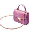 Mini top handle Betty bag, lilac croc, side view