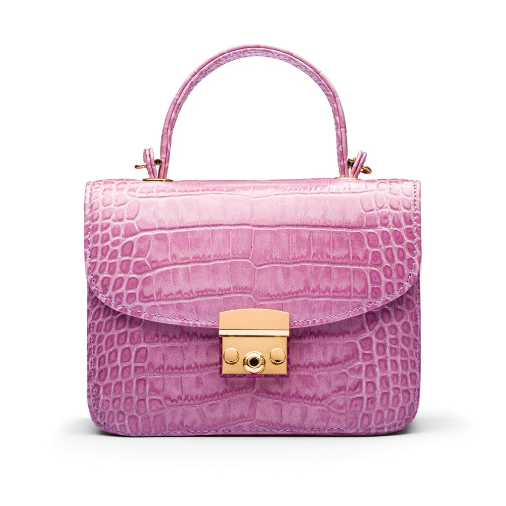 Mini top handle Betty bag, lilac croc, front view