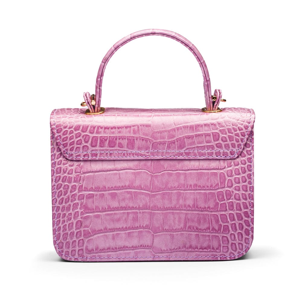 Mini top handle Betty bag, lilac croc, back view