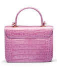 Mini top handle Betty bag, lilac croc, back view