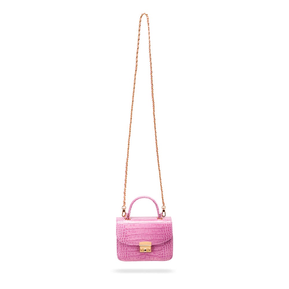 Mini top handle Betty bag, lilac croc, chain strap