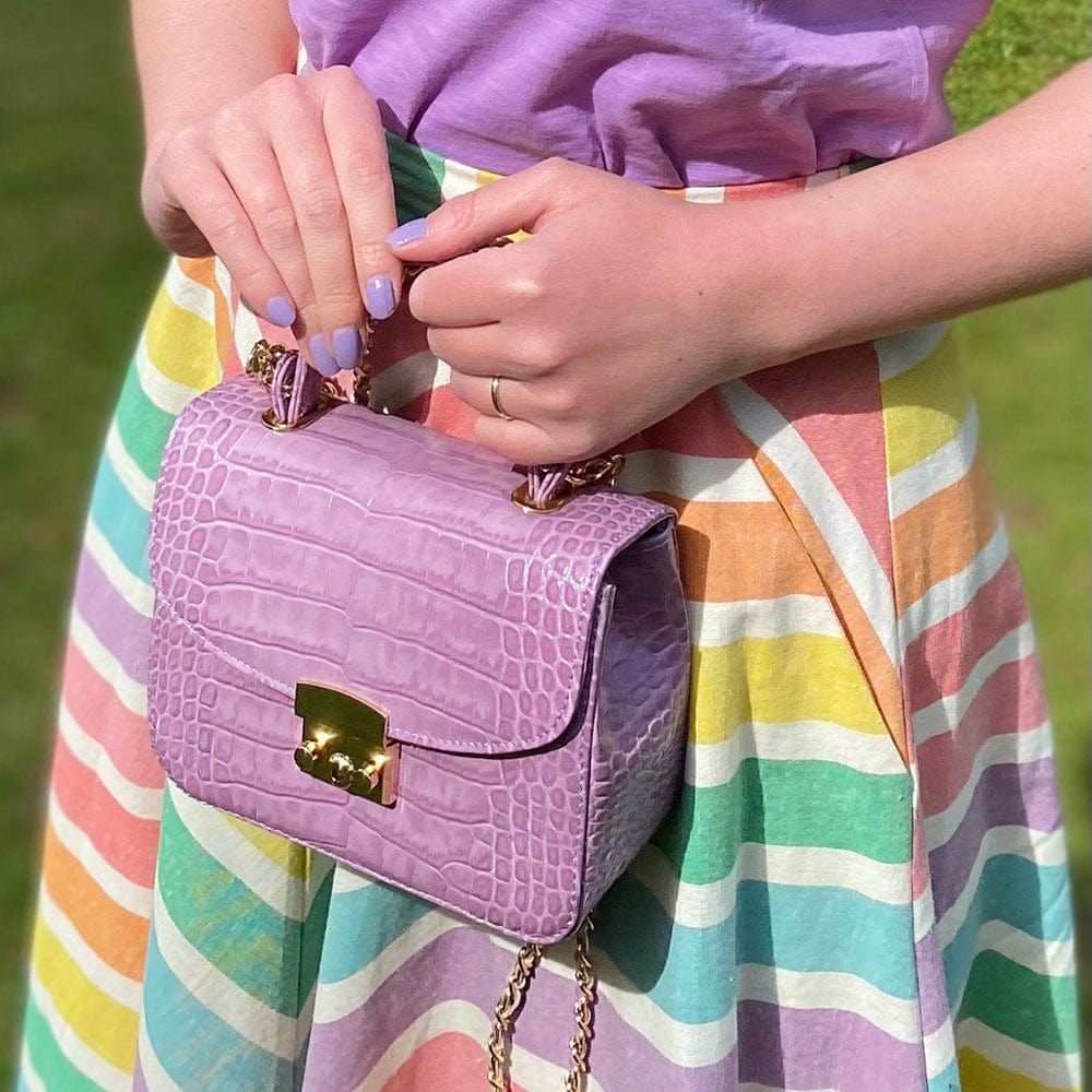 Mini top handle Betty bag, lilac croc, lifestyle
