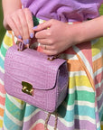 Mini top handle Betty bag, lilac croc, lifestyle