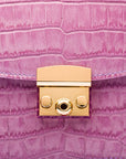 Mini top handle Betty bag, lilac croc, lock close up