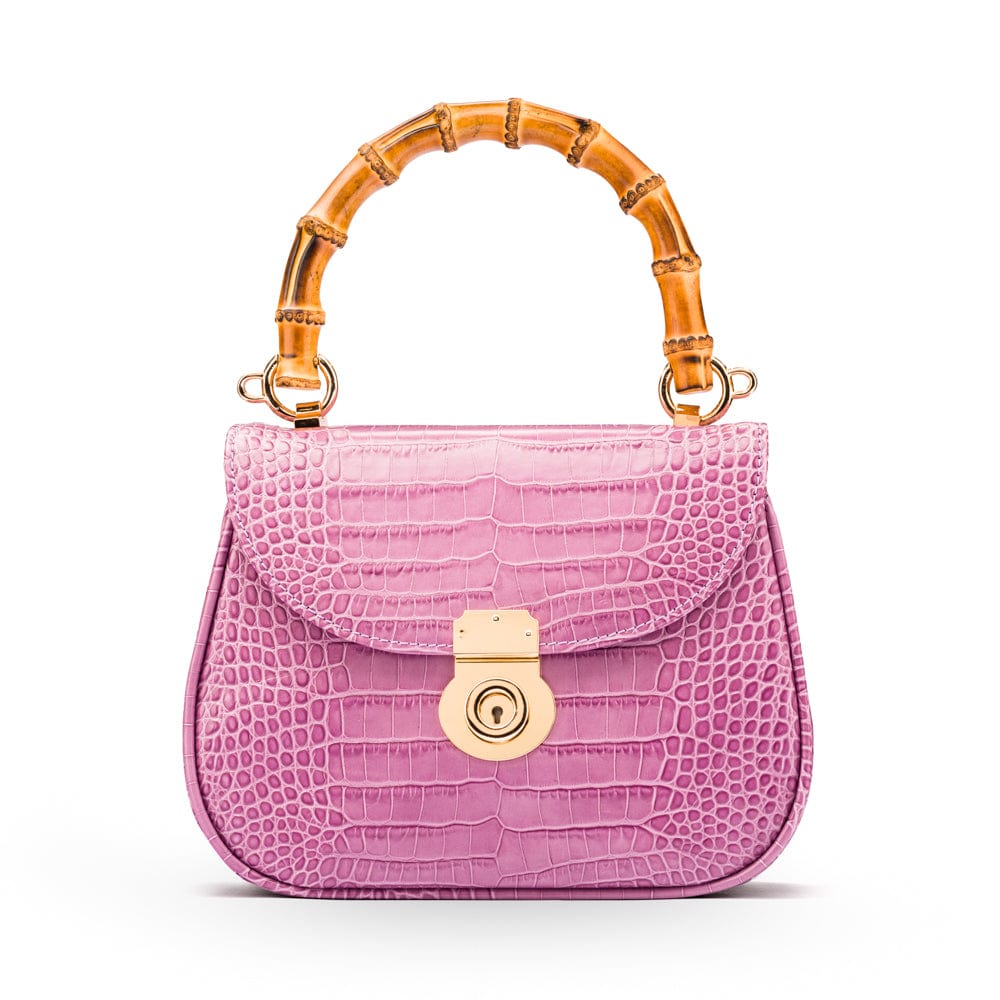 Bamboo handle bag, lilac croc, front view
