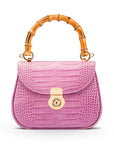 Bamboo handle bag, lilac croc, front view