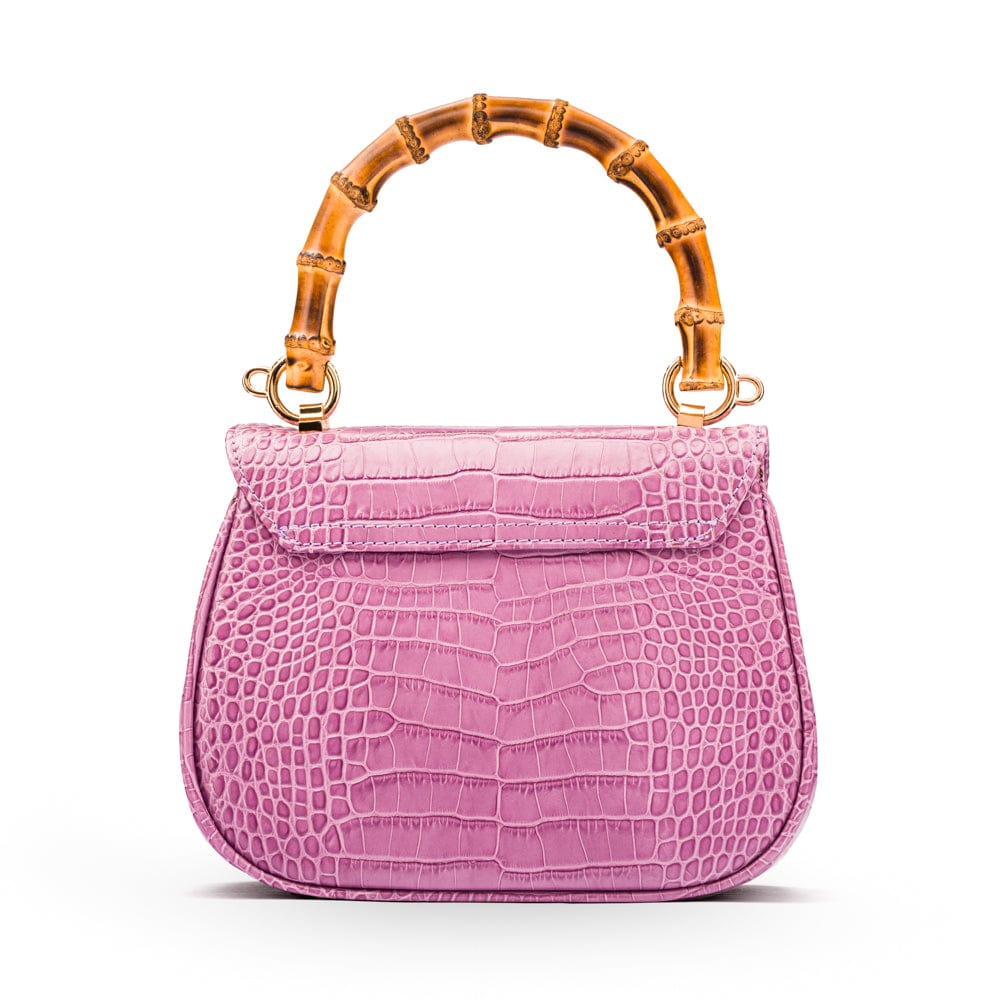 Bamboo handle bag, lilac croc, back view