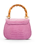 Bamboo handle bag, lilac croc, back view