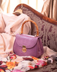 Bamboo handle bag, lilac croc, lifestyle