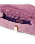 Leather clutch bag, lilac croc, inside view