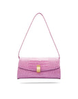 Leather clutch bag, lilac croc, short strap