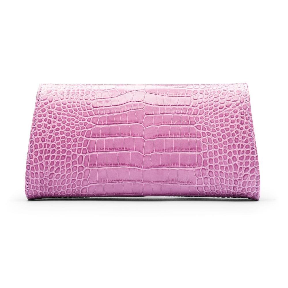 Leather clutch bag, lilac croc, back view