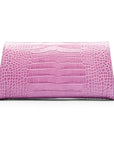 Leather clutch bag, lilac croc, back view