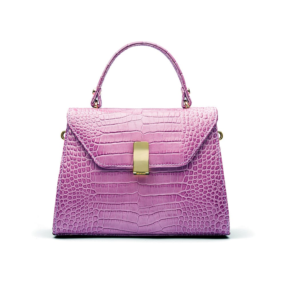 Sabrina top handle bag, lilac croc leather, front view