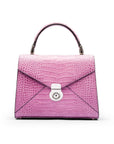 Leather top handle bag, Burnett bag, lilac croc, front