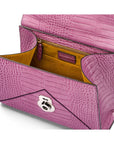 Leather top handle bag, Burnett bag, lilac croc, inside