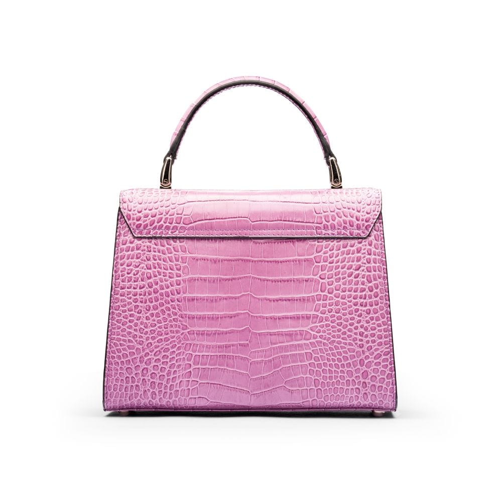 Leather top handle bag, Burnett bag, lilac croc, back