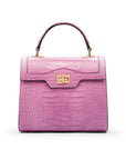 Leather signature Morgan bag, lilac croc, front view