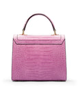 Leather signature Morgan bag, lilac croc, back view