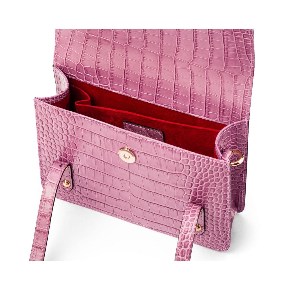 Mini top handle Harmony music bag, lilac croc, inside view