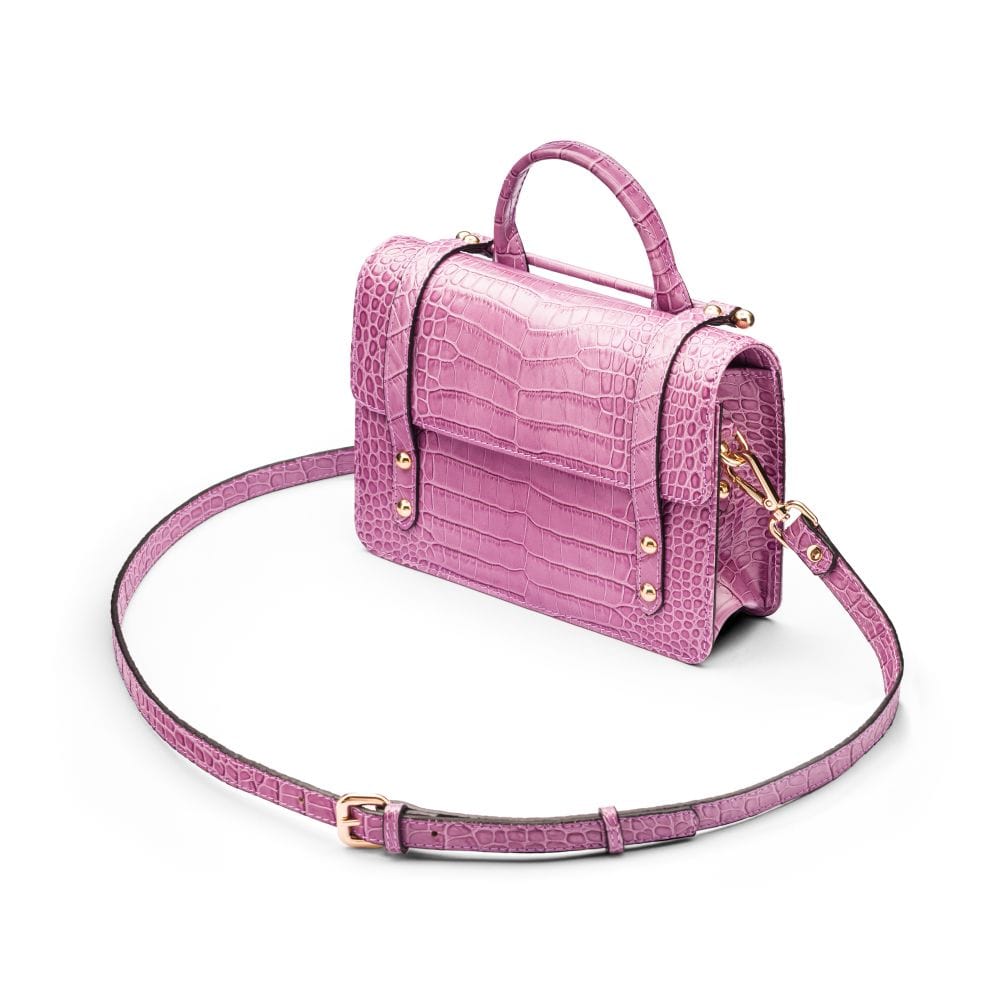 Mini top handle Harmony music bag, lilac croc, side view